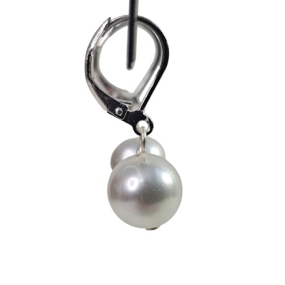 Express Silver-Tone Faux Pearl‎ Drop Earrings For Women Leverback Closure - Picture 2 of 5